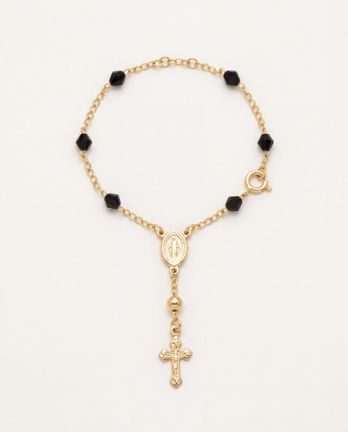 18KT Gold Filled Bracelets, Gold Filled Virgin Mary Black Crystal Rosary Bracelet | Catholic Faith Jewelry by HAUS OF MONO...