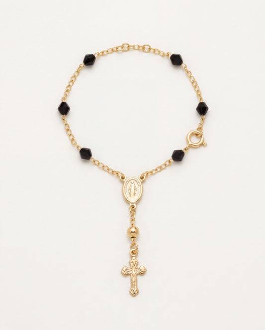 18KT Gold Filled Bracelets, Gold Filled Virgin Mary Black Crystal Rosary Bracelet | Catholic Faith Jewelry by HAUS OF MONO...