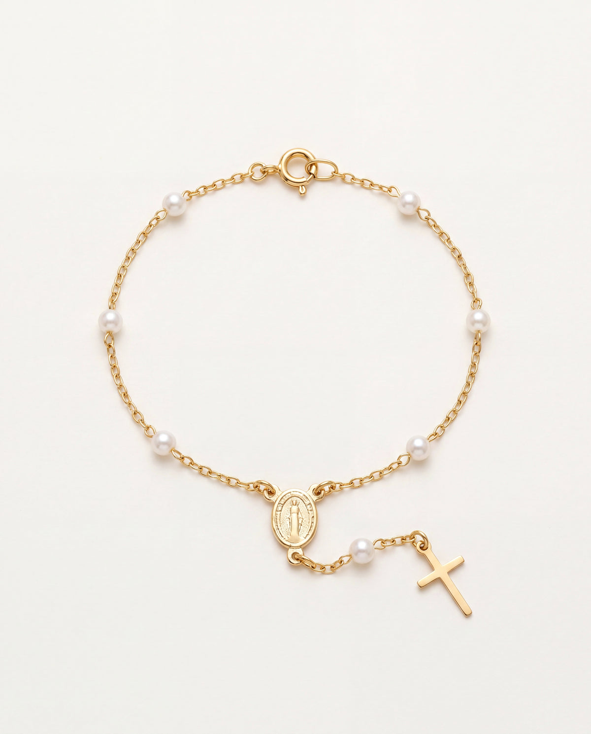 18KT Gold Filled Bracelets, Gold Filled Virgin Mary Pearl Rosary Bracelet | Dainty Catholic Jewelry by HAUS OF MONOGRAM