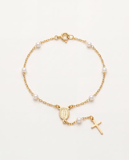 18KT Gold Filled Bracelets, Gold Filled Virgin Mary Pearl Rosary Bracelet | Dainty Catholic Jewelry by HAUS OF MONOGRAM