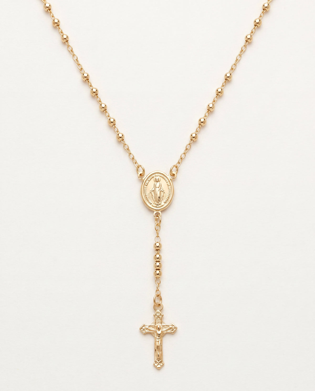 18KT Gold Filled Necklaces, Gold Filled Virgin Mary Rosary Necklace | 16.25" with 2mm Beads & Dainty Cross by HAUS OF MONO...