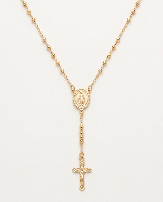 18KT Gold Filled Necklaces, Gold Filled Virgin Mary Rosary Necklace | 16.25" with 2mm Beads & Dainty Cross by HAUS OF MONO...