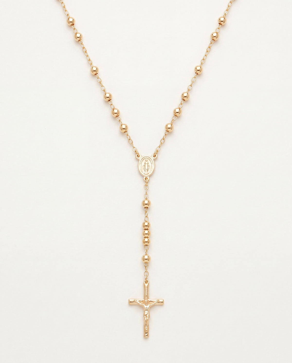 18KT Gold Filled Necklaces, Gold Filled Virgin Mary Rosary Necklace | 24" Chain with 3mm Beads & Statement Cross by HAUS O...