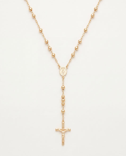 18KT Gold Filled Necklaces, Gold Filled Virgin Mary Rosary Necklace | 24" Chain with 3mm Beads & Statement Cross by HAUS O...