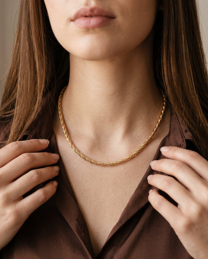 Gold Filled Wheat Necklace worn by a model