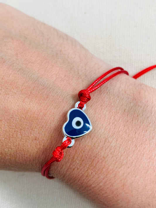 Heart Evil Eye Macrame Bracelet | Adjustable Cord Charm by HAUS OF MONOGRAM