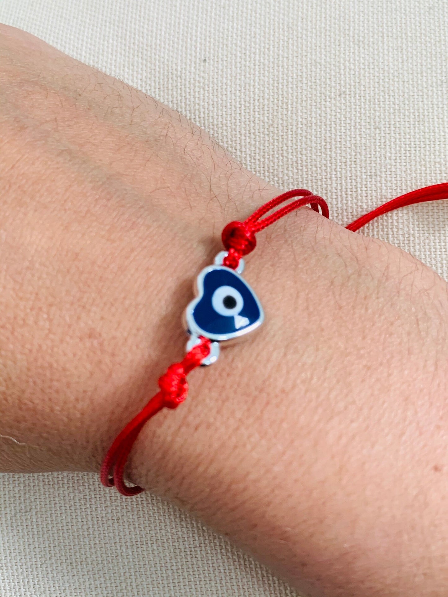 Heart Evil Eye Macrame Bracelet | Adjustable Cord Charm by HAUS OF MONOGRAM