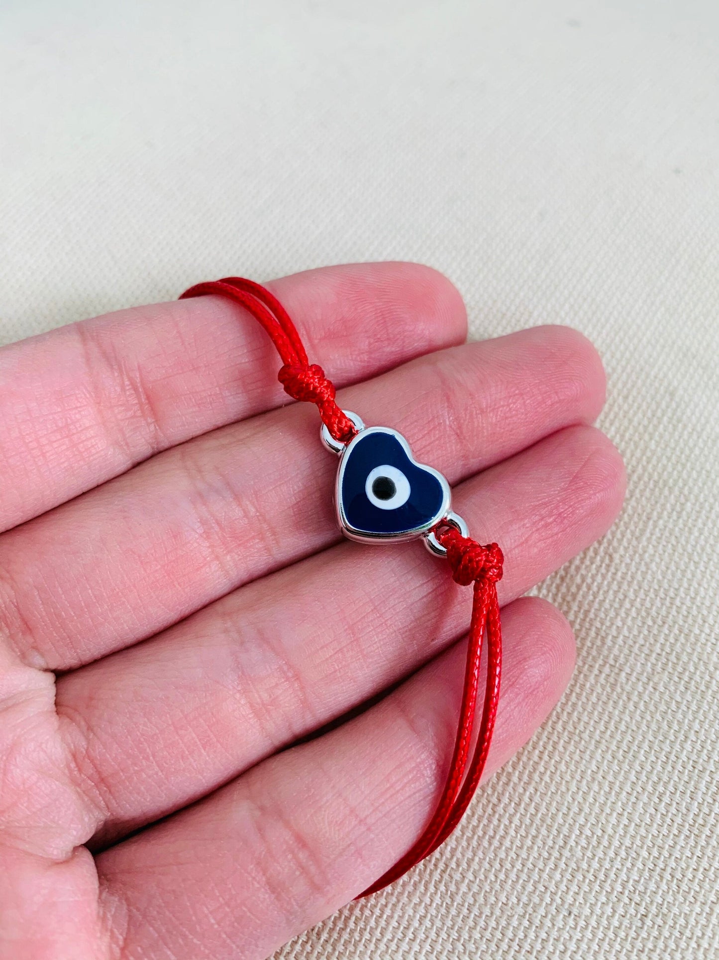 Heart Evil Eye Macrame Bracelet | Adjustable Cord Charm by HAUS OF MONOGRAM
