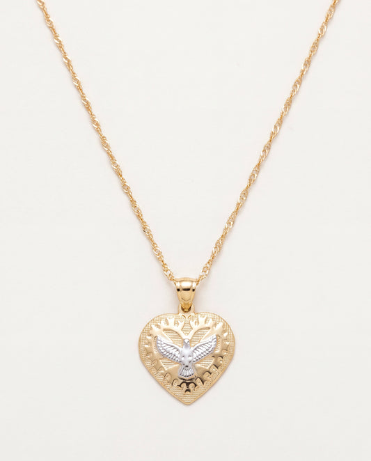 18KT Gold Filled Necklaces, Gold Filled Holy Spirit Heart Necklace | 18mm Pendant Charm by HAUS OF MONOGRAM
