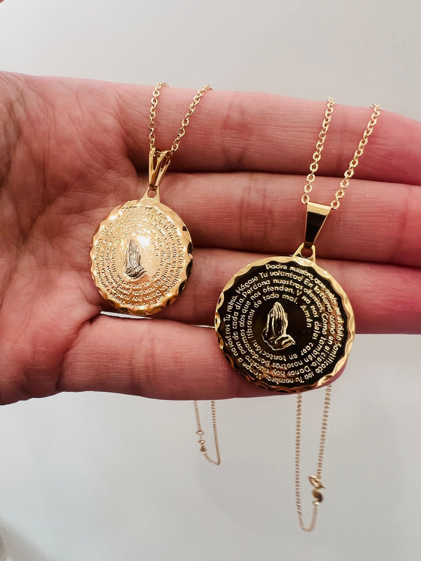 Gold Filled Our Father Prayer Necklace | Portuguese Medal of Faith