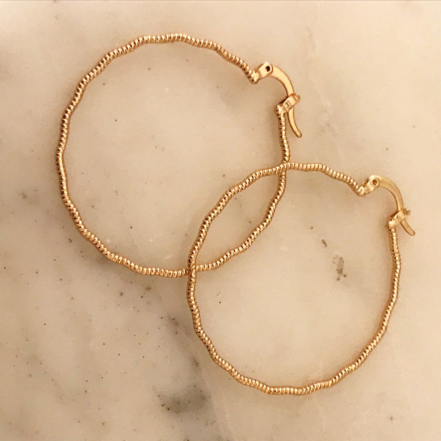 Gold Filled Ridged Hoop Earrings | 40mm Hoops | Textured Shine