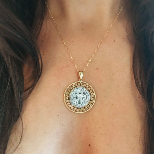 Gold Filled Two Tone Saint Benedict Necklace | Bold Symbolic Style