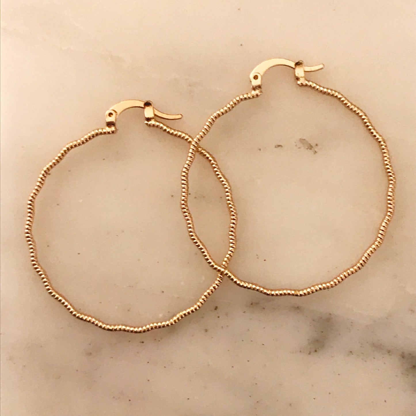 Gold Filled Ridged Hoop Earrings | 40mm Hoops | Textured Shine