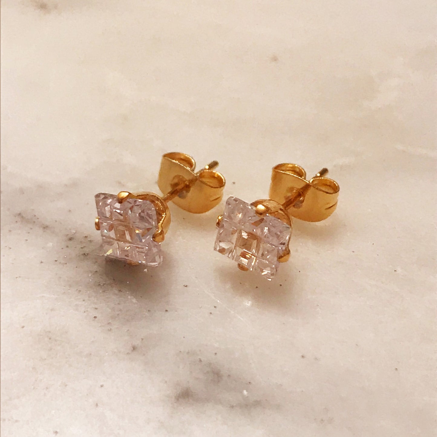 Gold Filled CZ Studs | 7mm Square Crystal Earrings