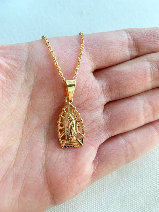 Our Lady of Guadalupe Necklace | 18x20mm Gold Filled Catholic Pendant