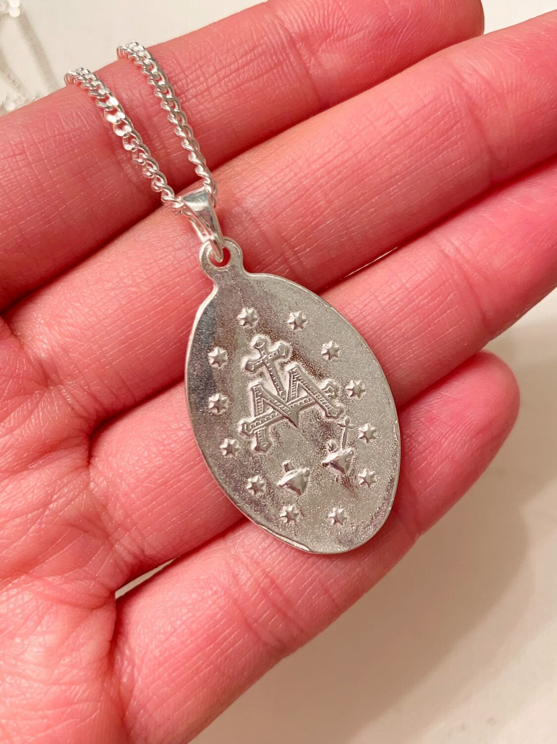 Sterling Silver Curb Necklace | Miraculous Medal Charm