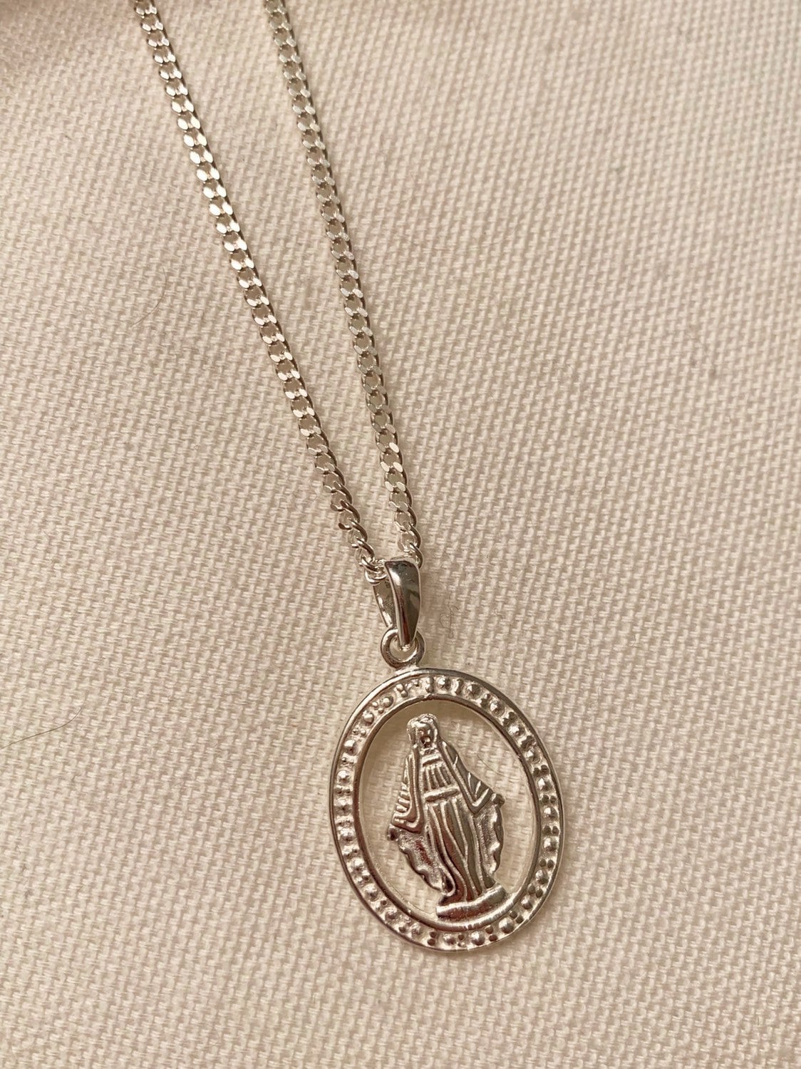 Virgin Mary Necklace, Mary Necklace, Miraculous Medal, Curb Chain, Sterling Silver Chain, Religious Necklace, Catholic Necklace, Medallion