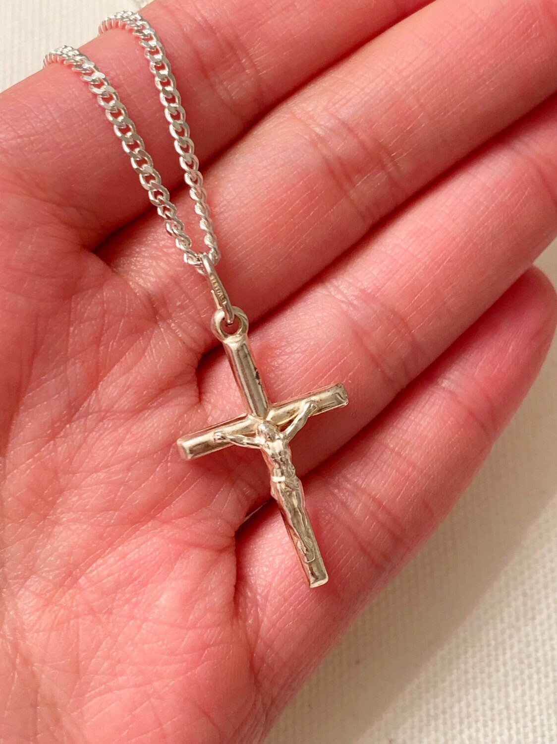 Sterling Silver Curb Necklace | Cross Pendant Jewelry