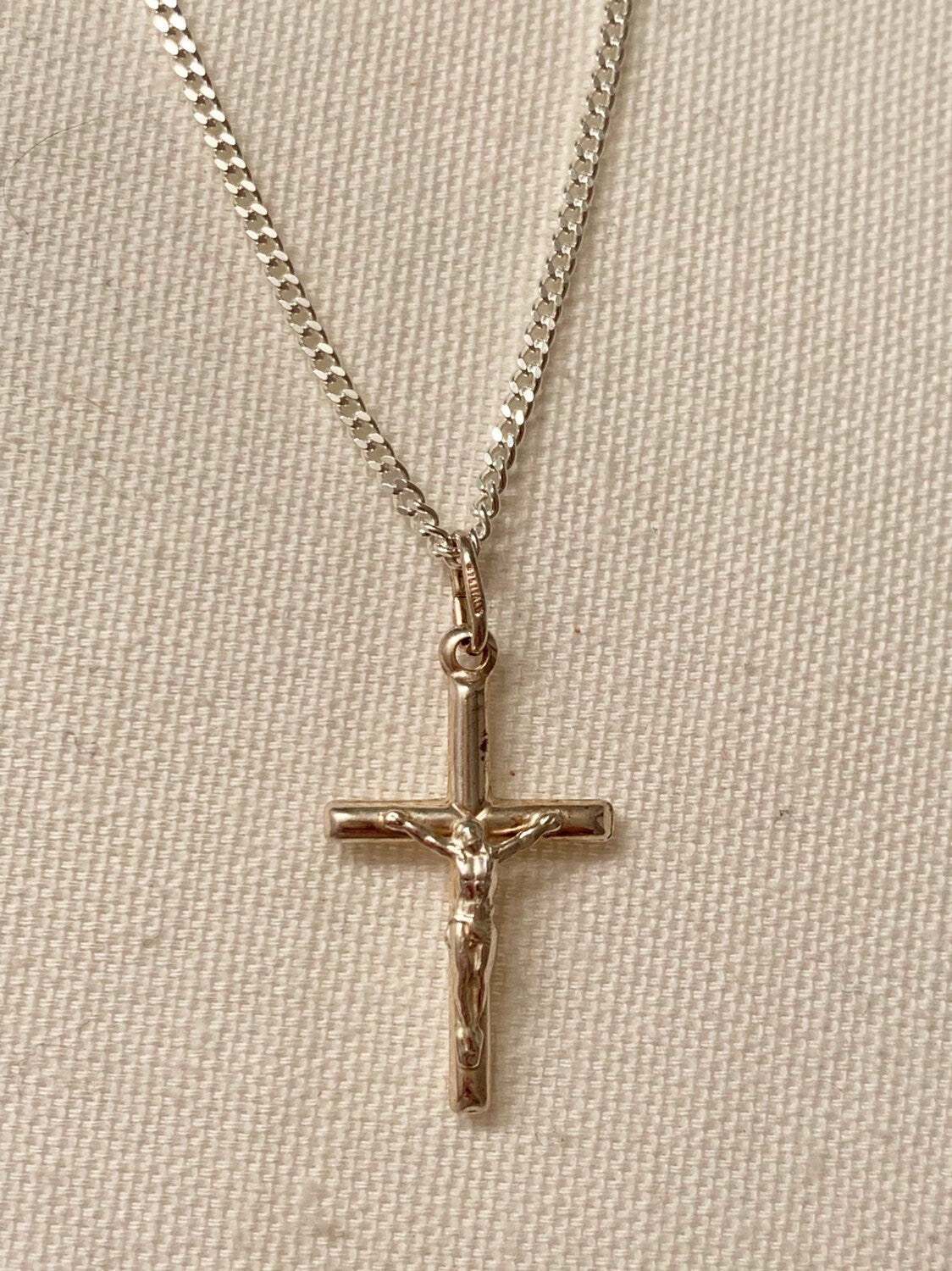Sterling Silver Curb Necklace | Cross Pendant Jewelry