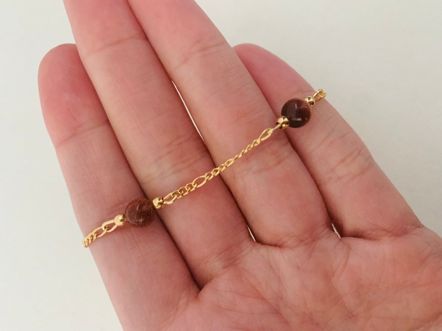 Gold Filled Sandstone Figaro Bracelet | Natural Warmth Meets Classic Style