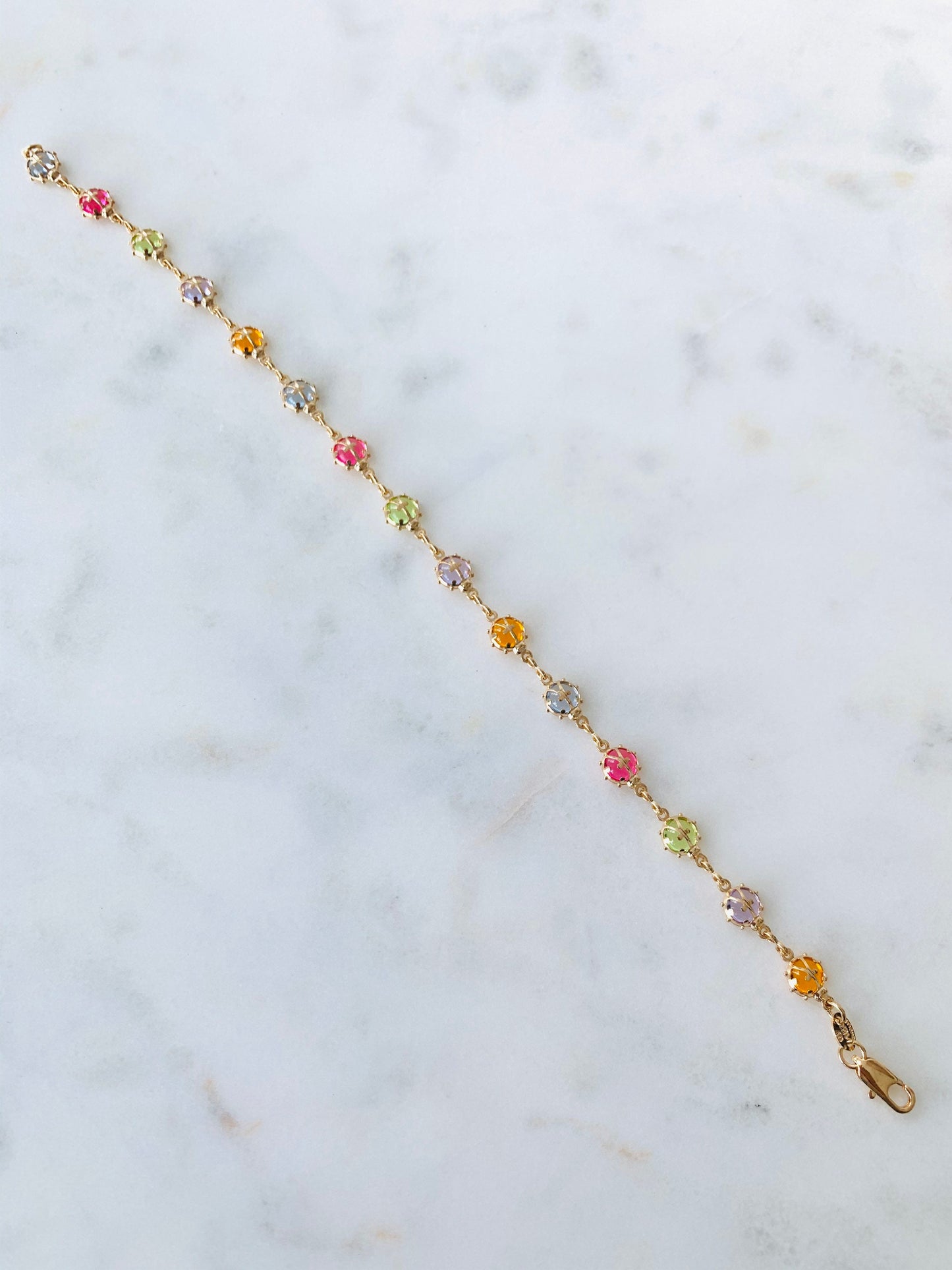 Gold Filled Ladybug Bracelet | 5mm Gemstone Detail | 7.5"