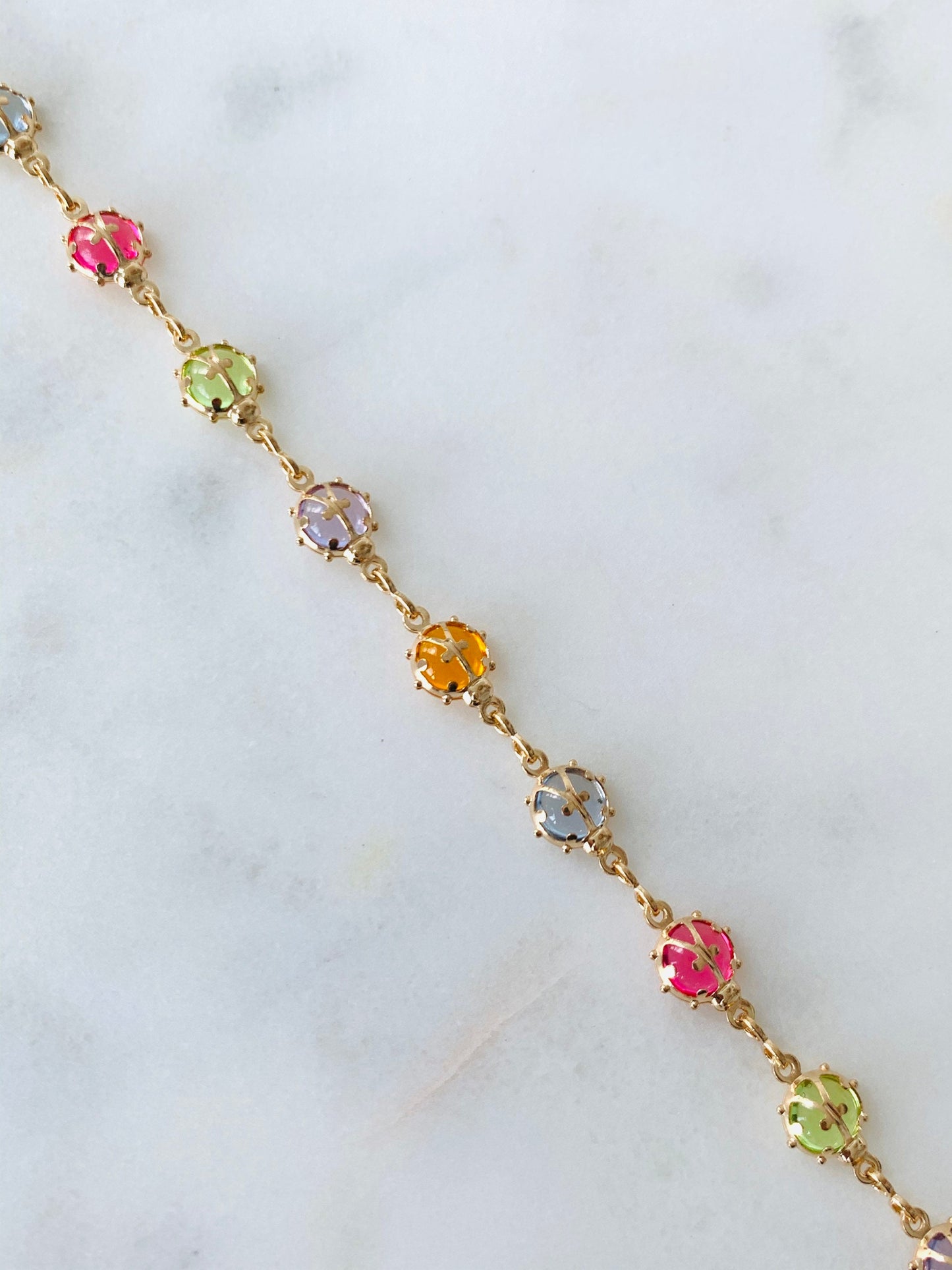 Gold Filled Ladybug Bracelet | 5mm Gemstone Detail | 7.5"