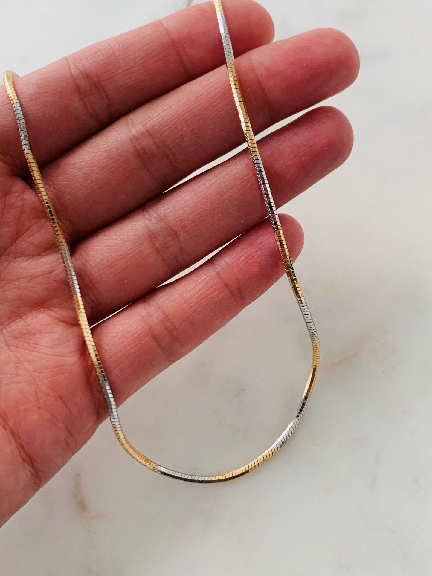 Two Tone Snake Necklace | 1.5mm Square Chain | 16–18 Inch