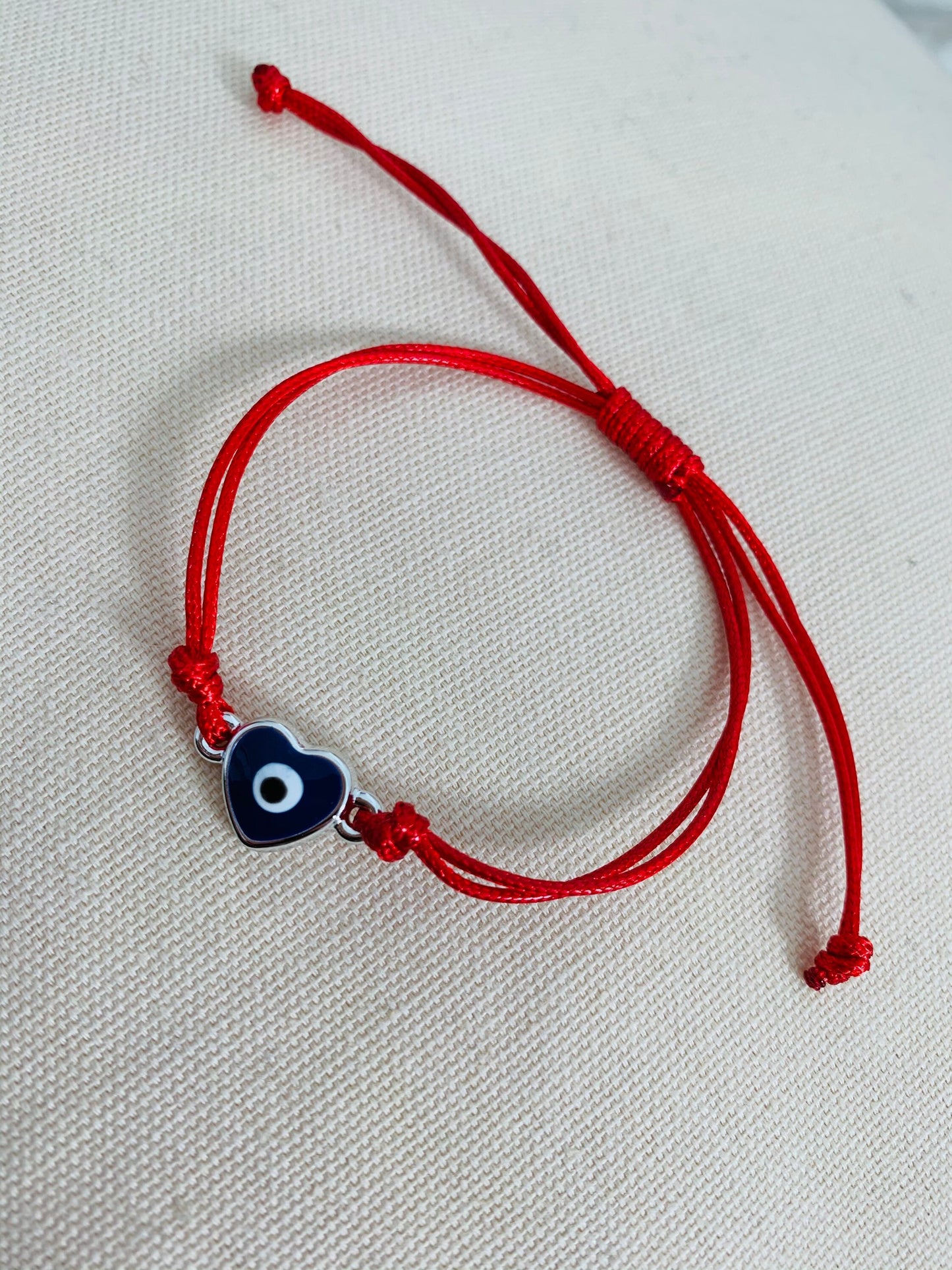 Heart Evil Eye Macrame Bracelet | Adjustable Cord Charm