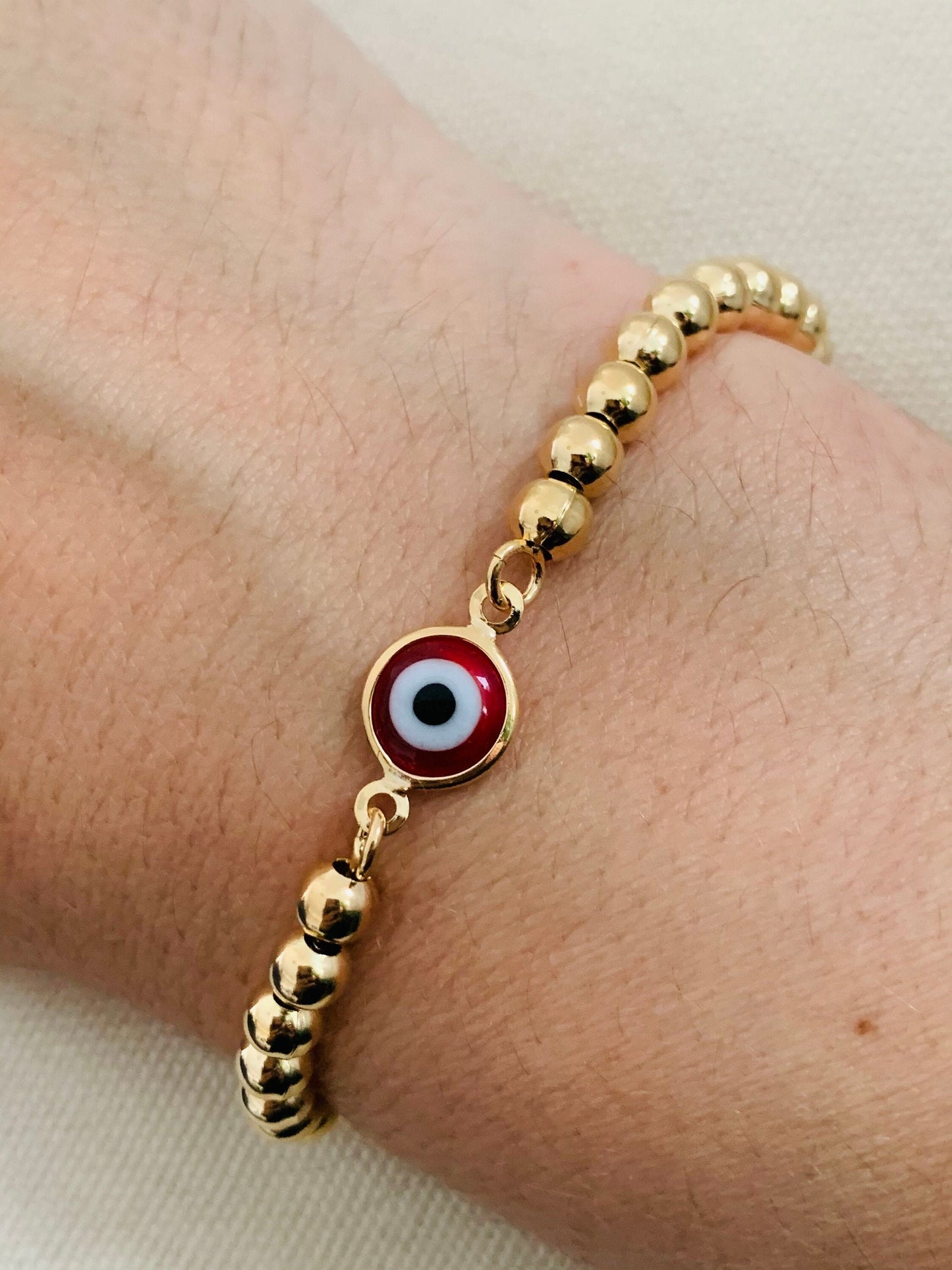 Gold Filled Evil Eye Bracelet | Adjustable | 4mm Beads