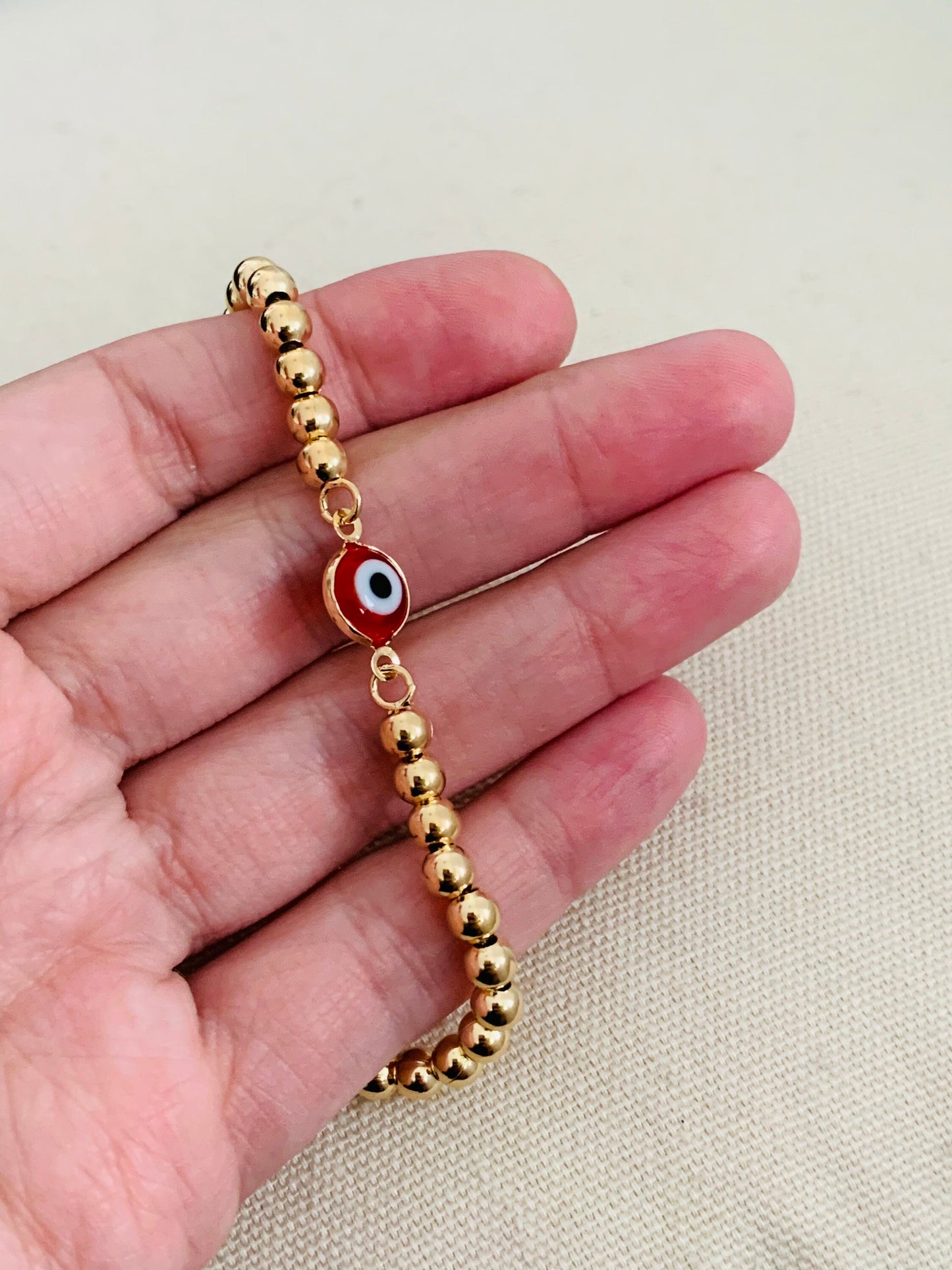 Gold Filled Evil Eye Bracelet | Adjustable | 4mm Beads