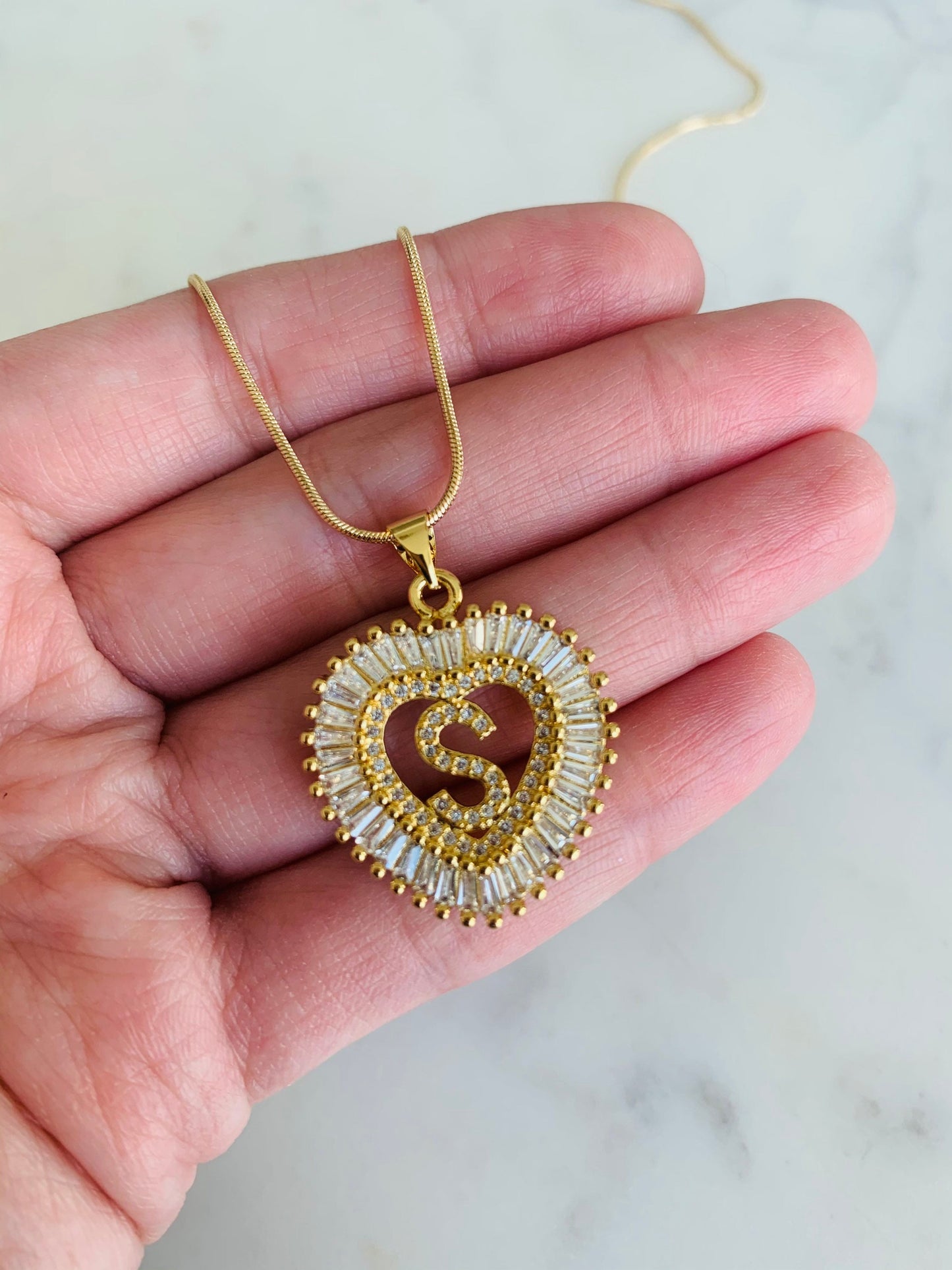 Gold Filled CZ Heart Initial Pendant Necklace | Dainty & Personalized