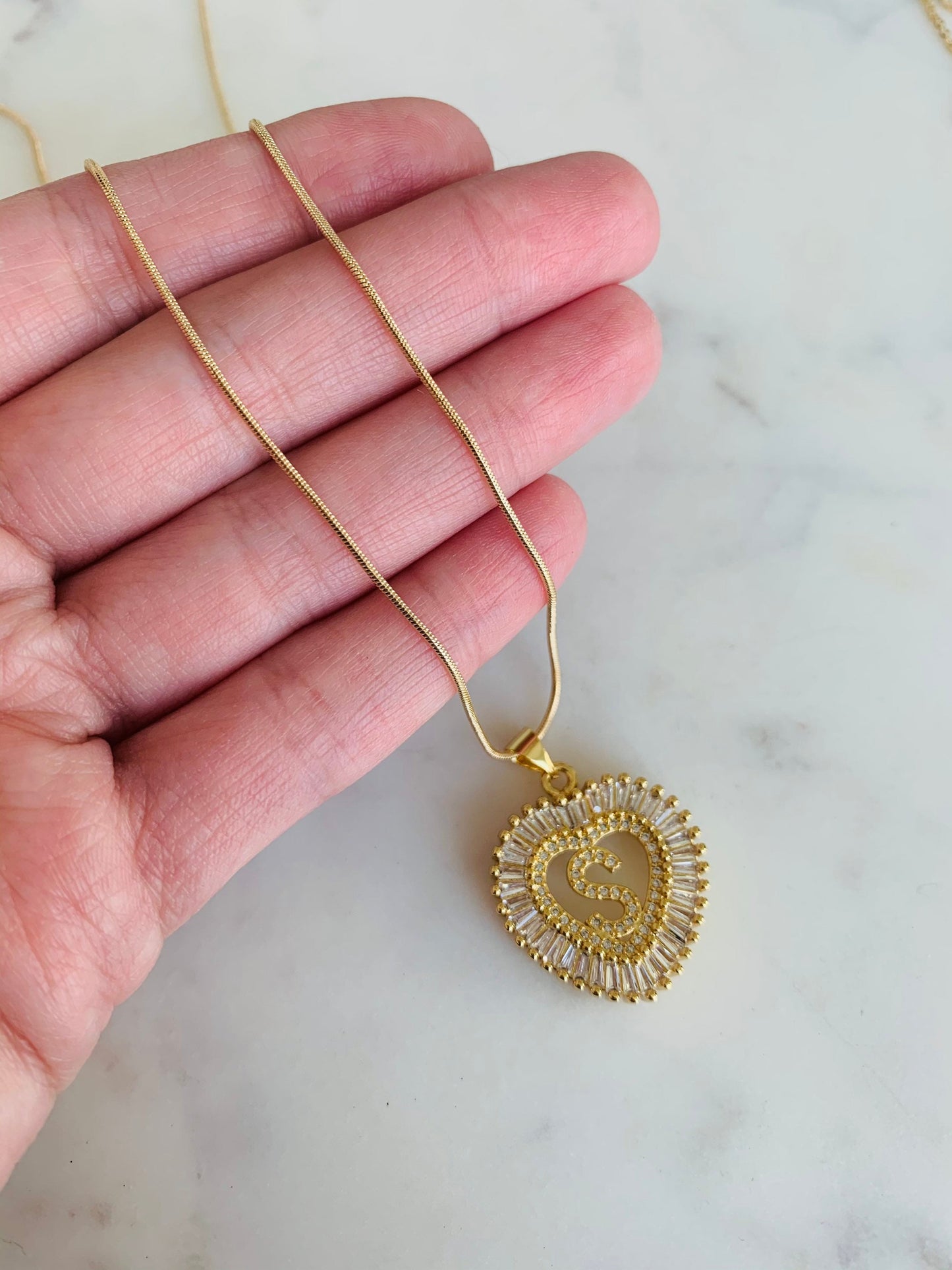 Gold Filled CZ Heart Initial Pendant Necklace | Dainty & Personalized
