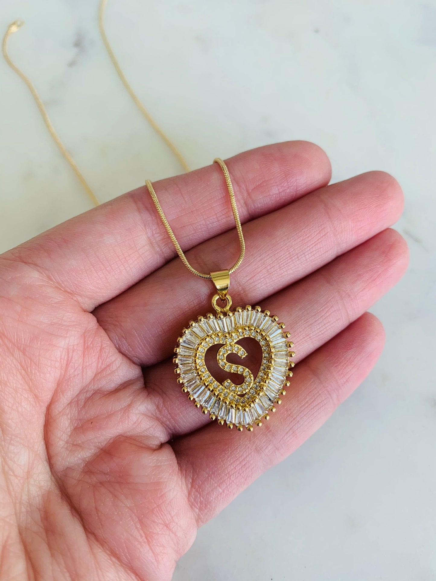 Gold Filled CZ Heart Initial Pendant Necklace | Dainty & Personalized