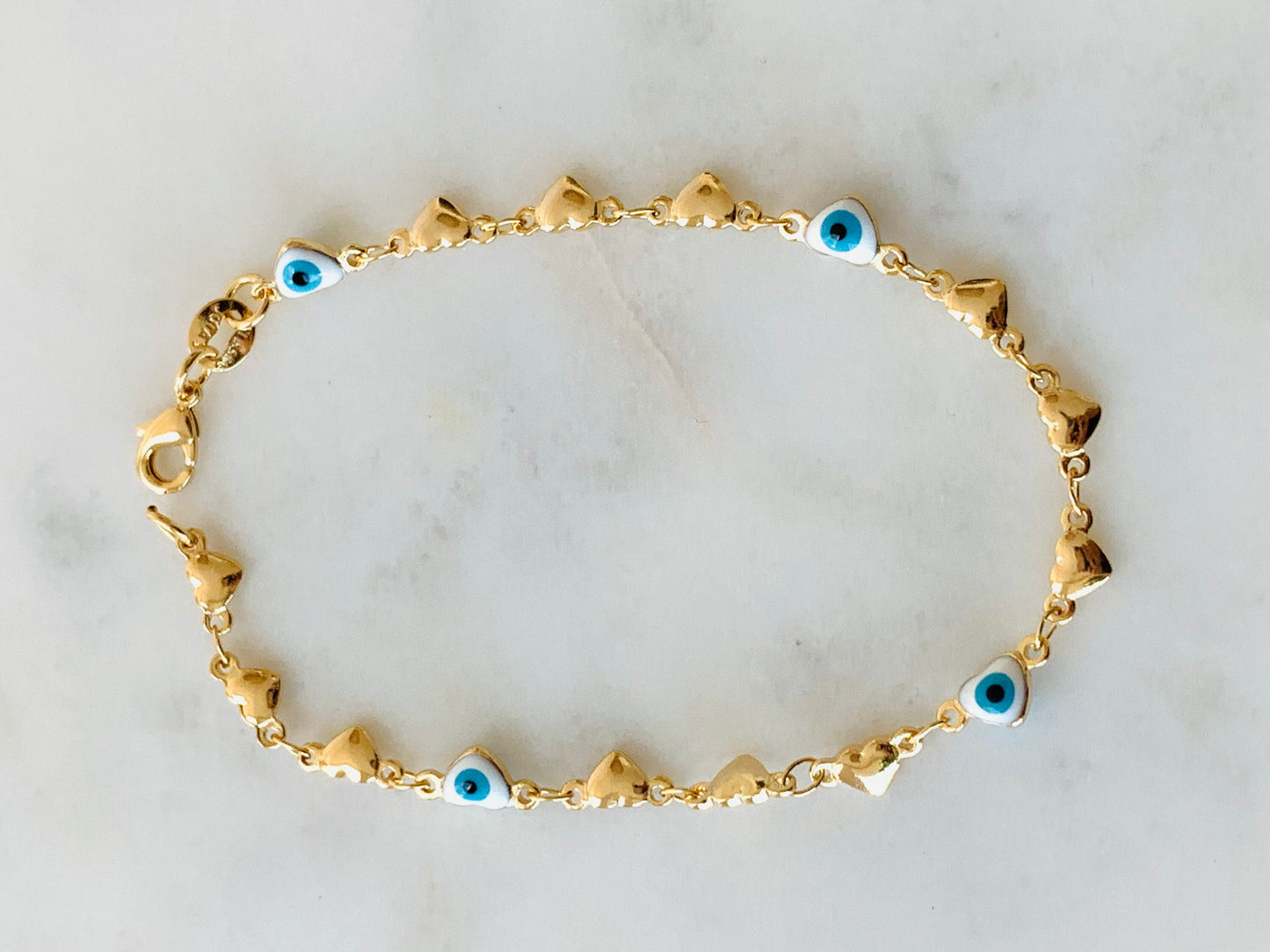 Gold Filled Heart Evil Eye Anklet | Symbolic Style for Everyday Protection