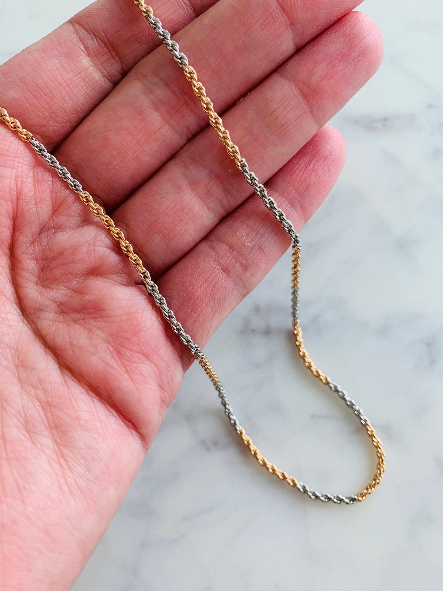 Two Tone 2mm Rope Necklace | Gold Silver Layer Chain