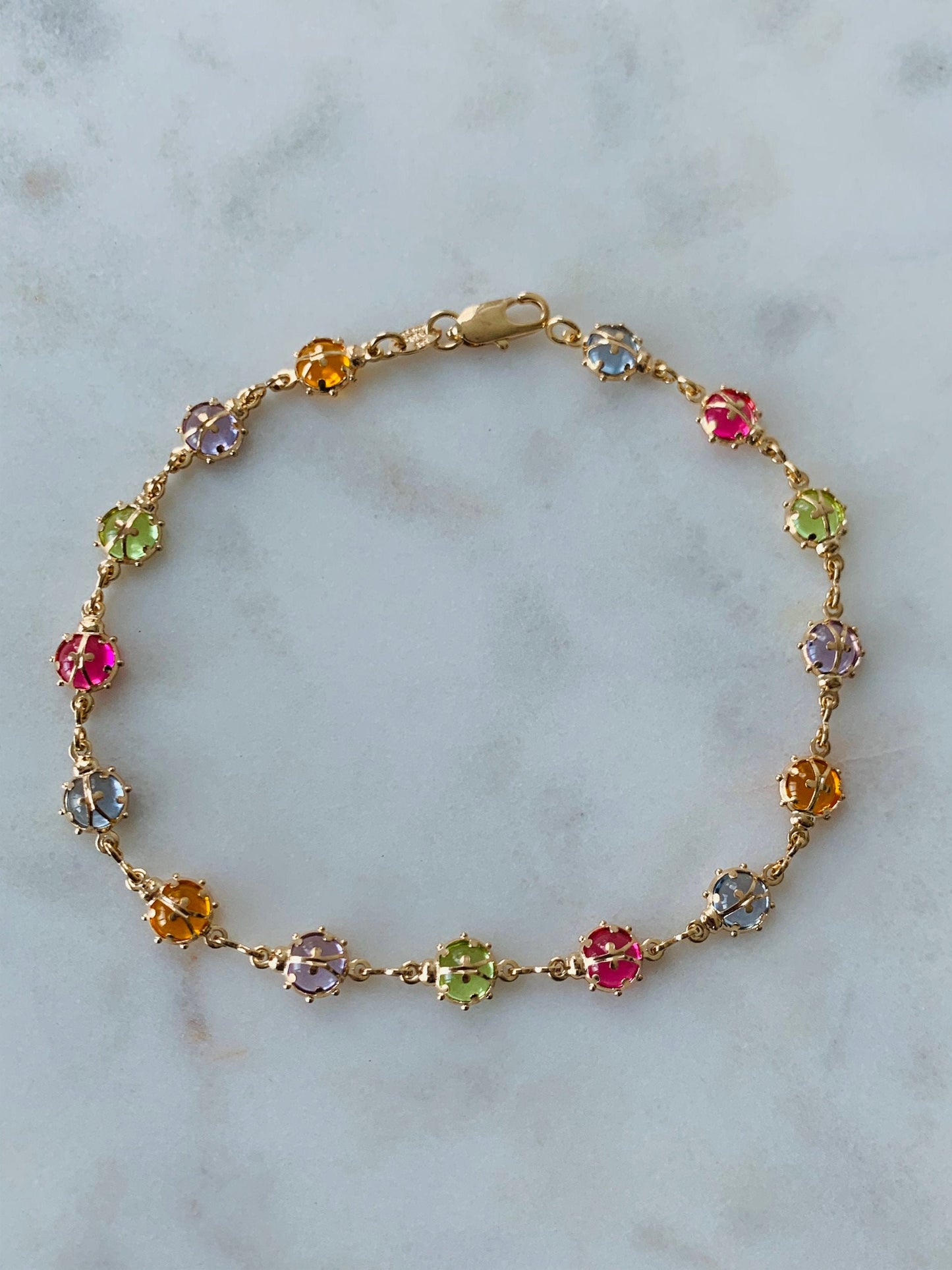 Gold Filled Ladybug Bracelet | 5mm Gemstone Detail | 7.5"