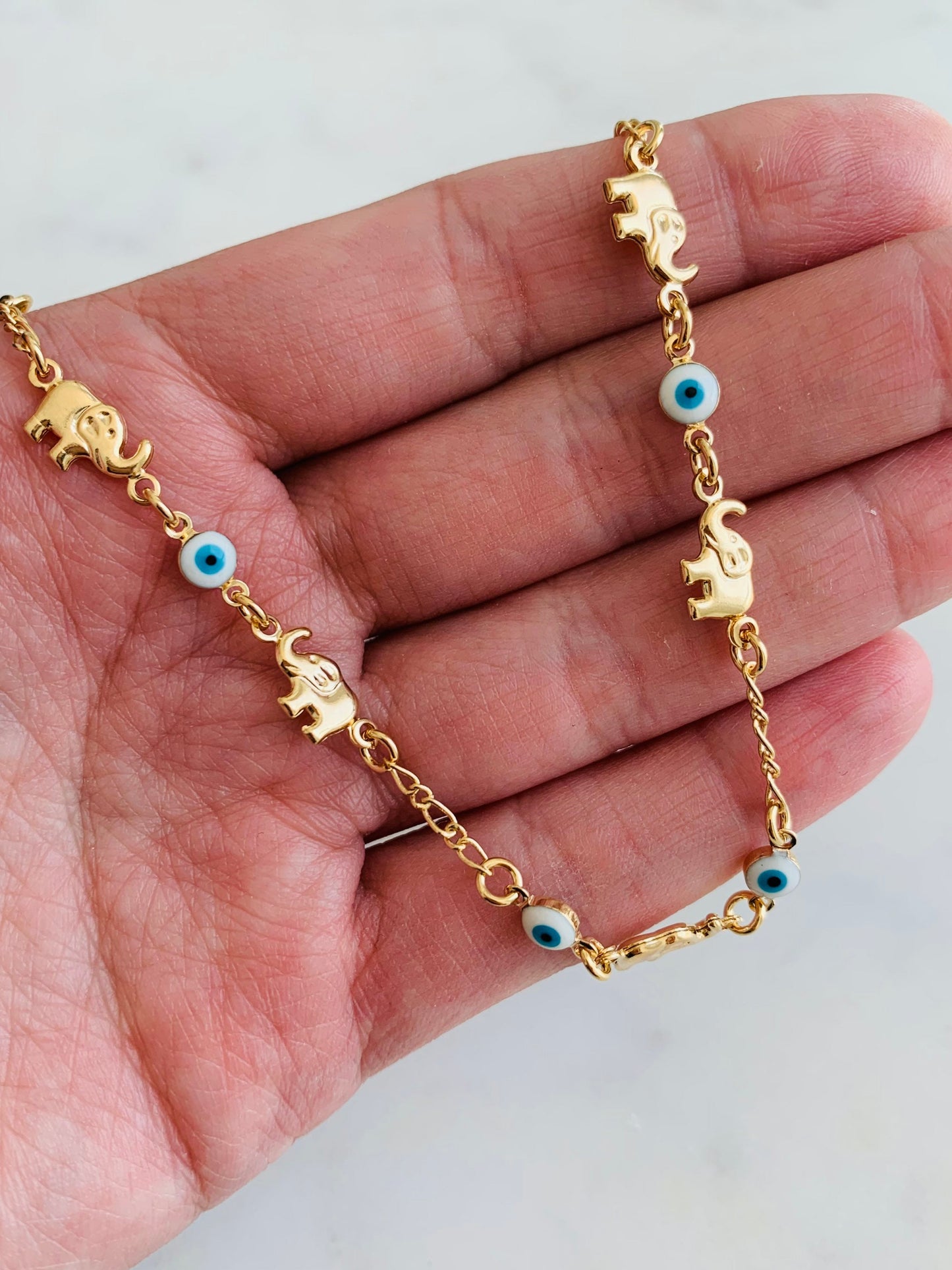Gold Filled Evil Eye & Elephant Bracelet | Lucky Charm Jewelry