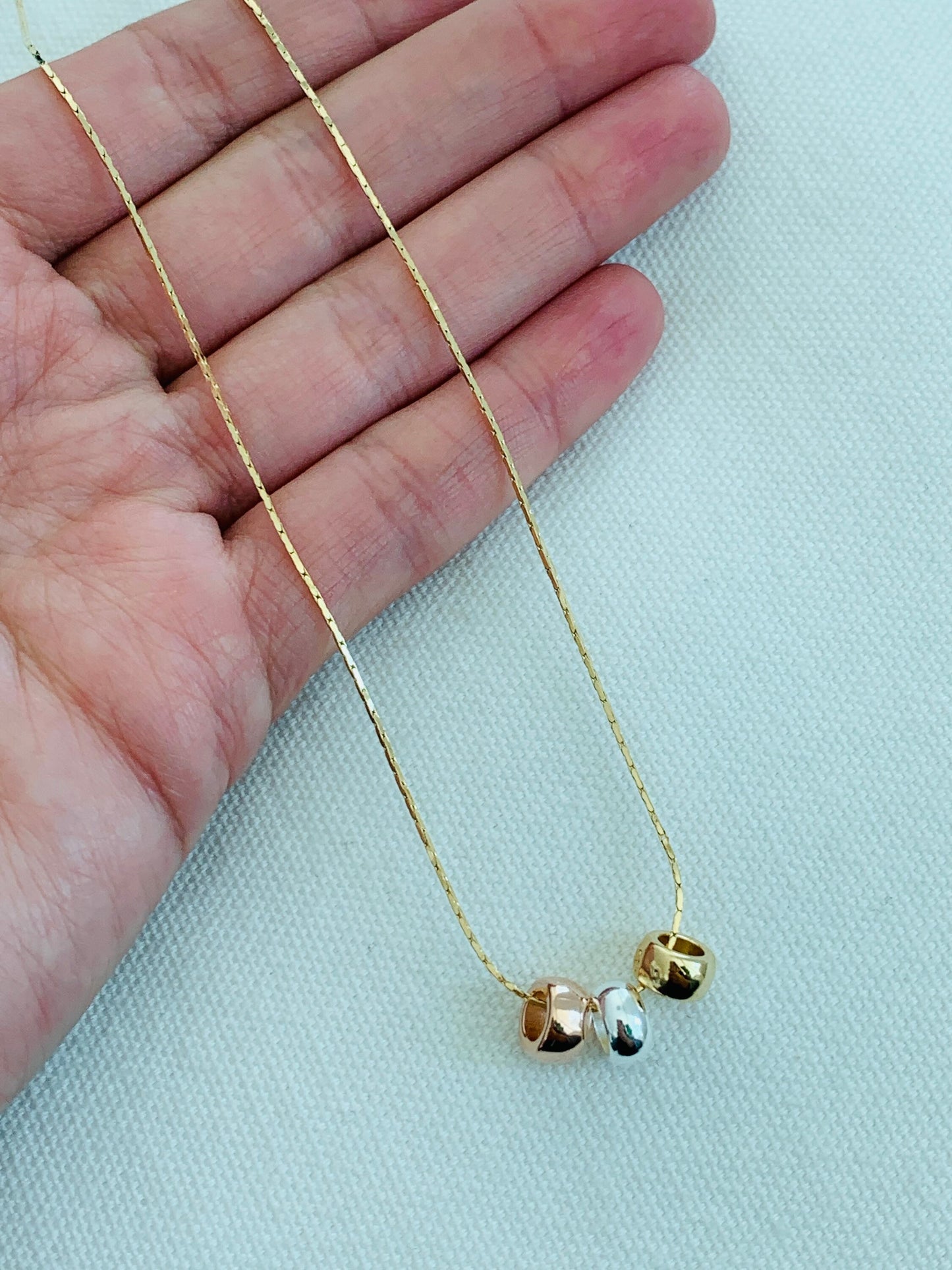 Gold Filled Tricolor Charm Necklace | 18" Dainty Accent