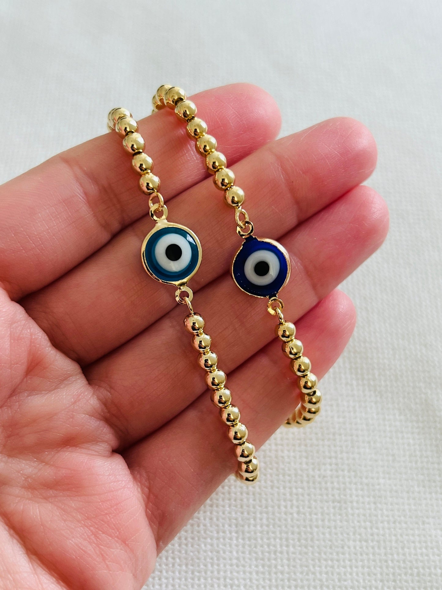 Gold Filled Evil Eye Bracelet | Adjustable | 4mm Beads