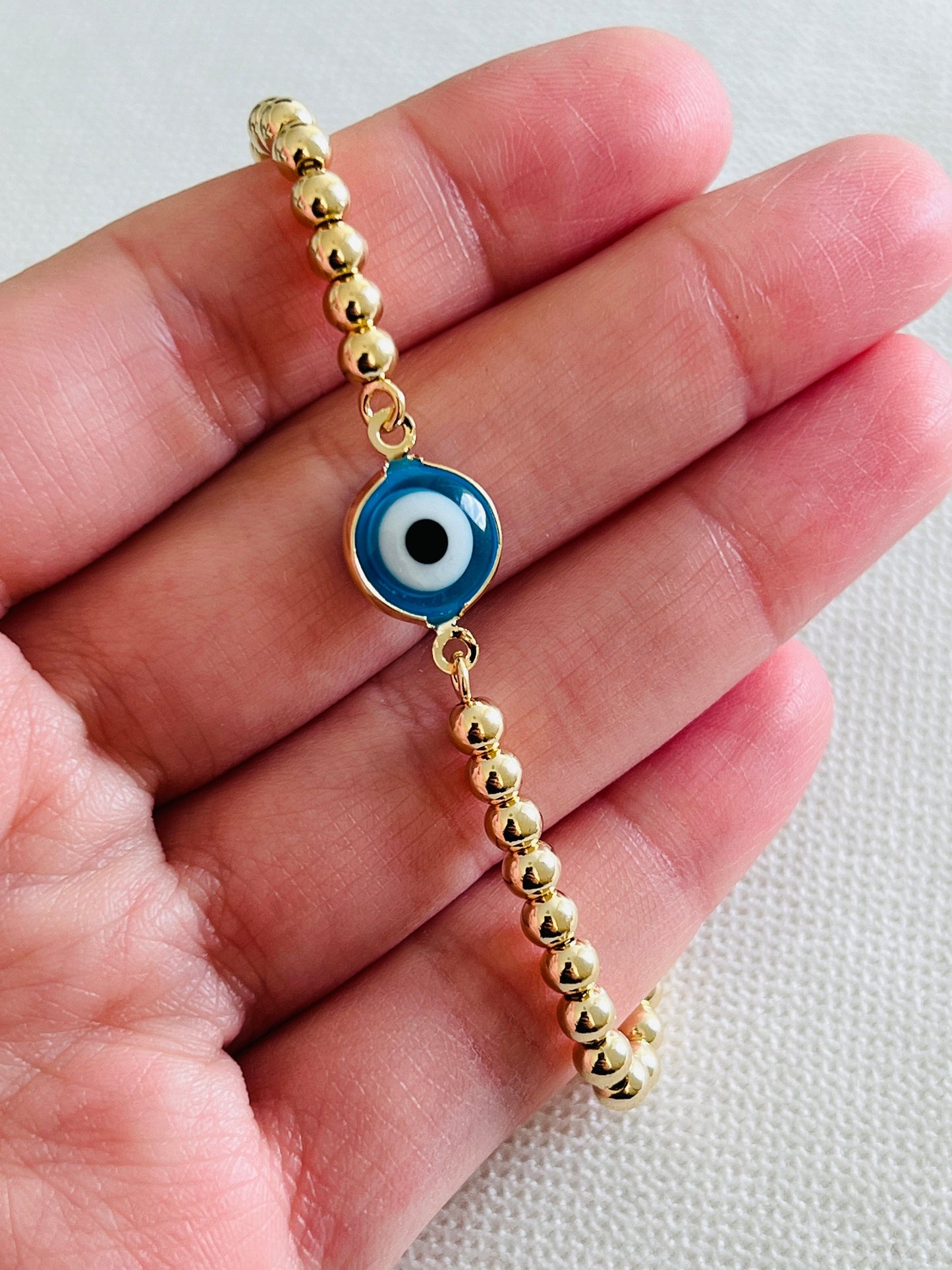 Gold Filled Evil Eye Bracelet | Adjustable | 4mm Beads