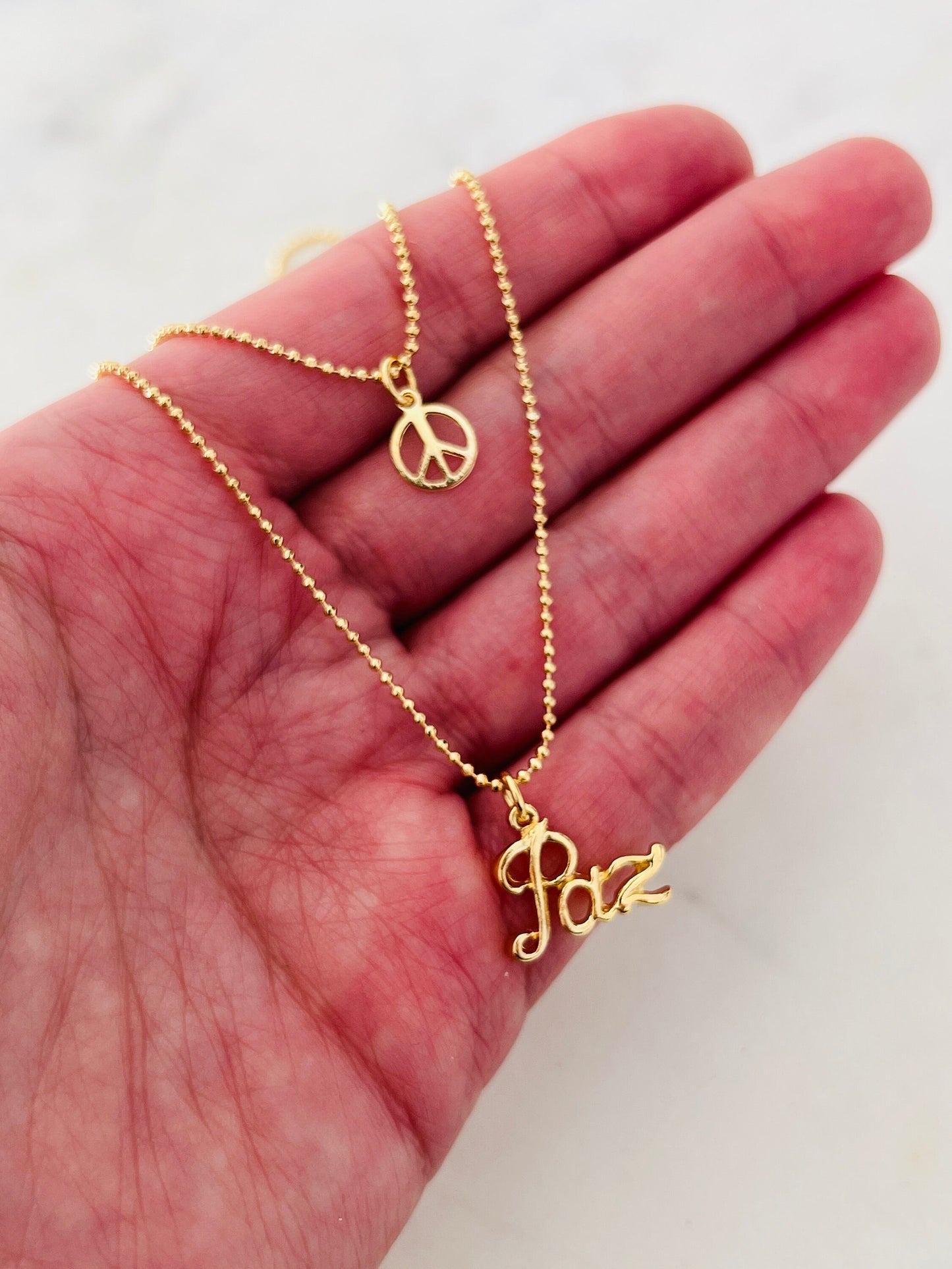 Gold Filled Layered Peace Necklace | 18" Dainty Everyday Statement