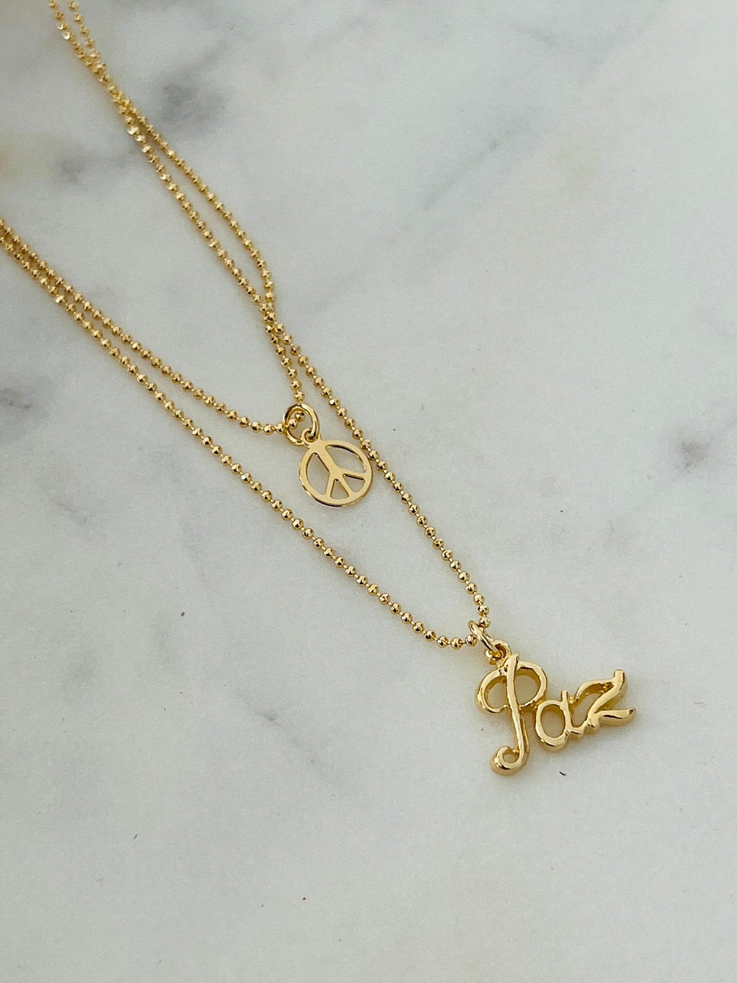 Gold Filled Layered Peace Necklace | 18" Dainty Everyday Statement