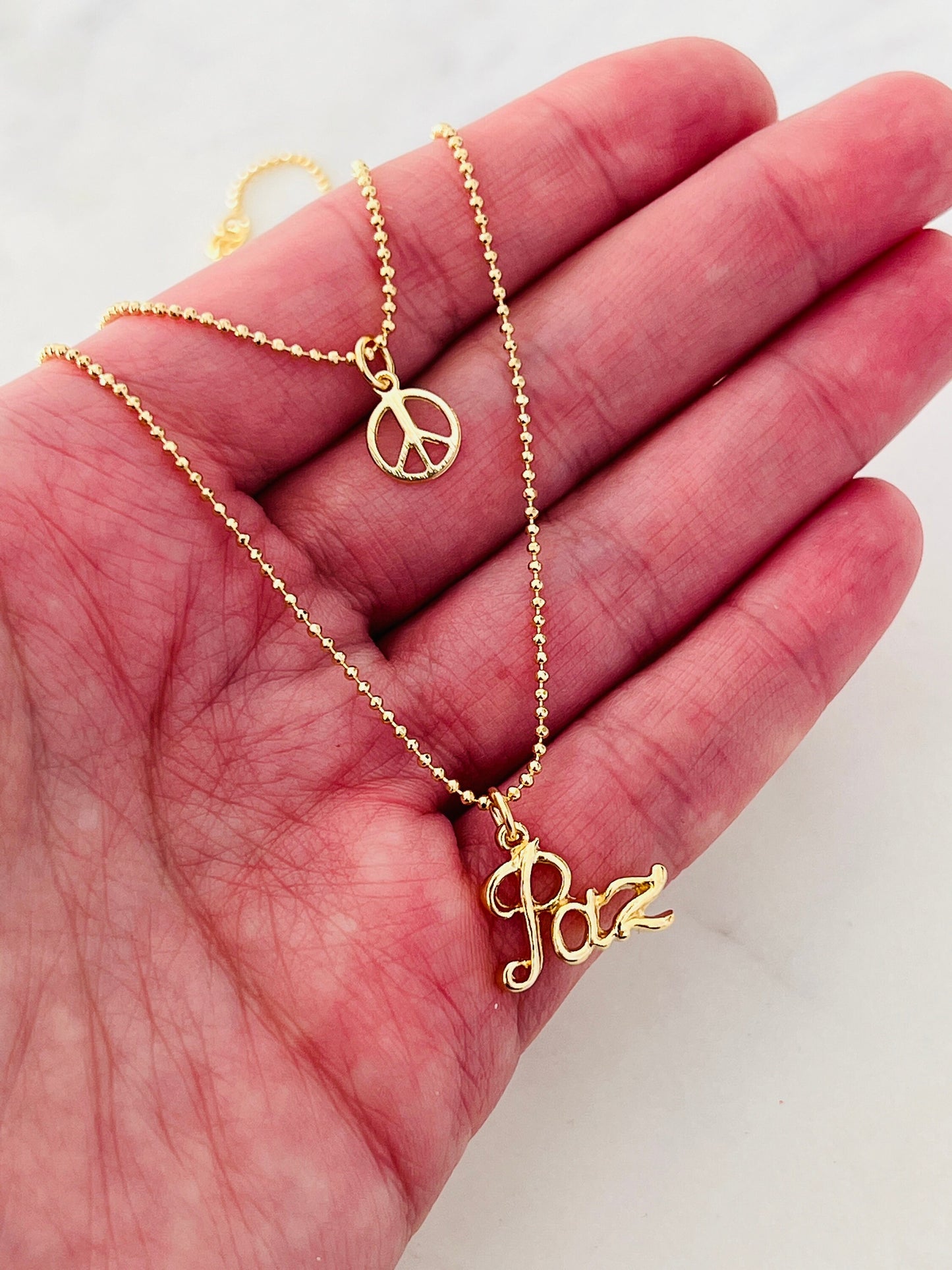 Gold Filled Layered Peace Necklace | 18" Dainty Everyday Statement