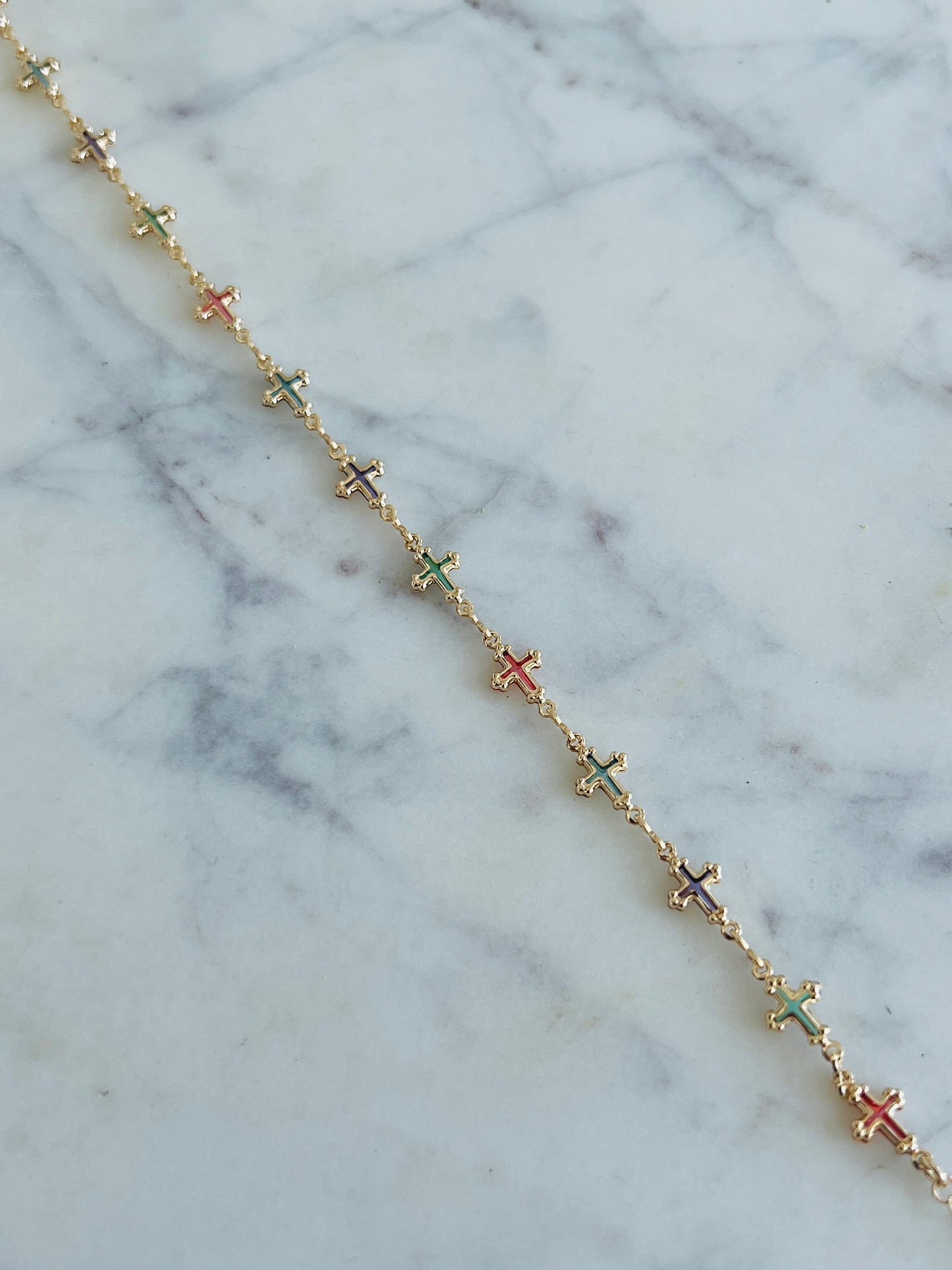 Gold Filled Anklet | Gemstone Cross Charm | 10" | 7mm Width
