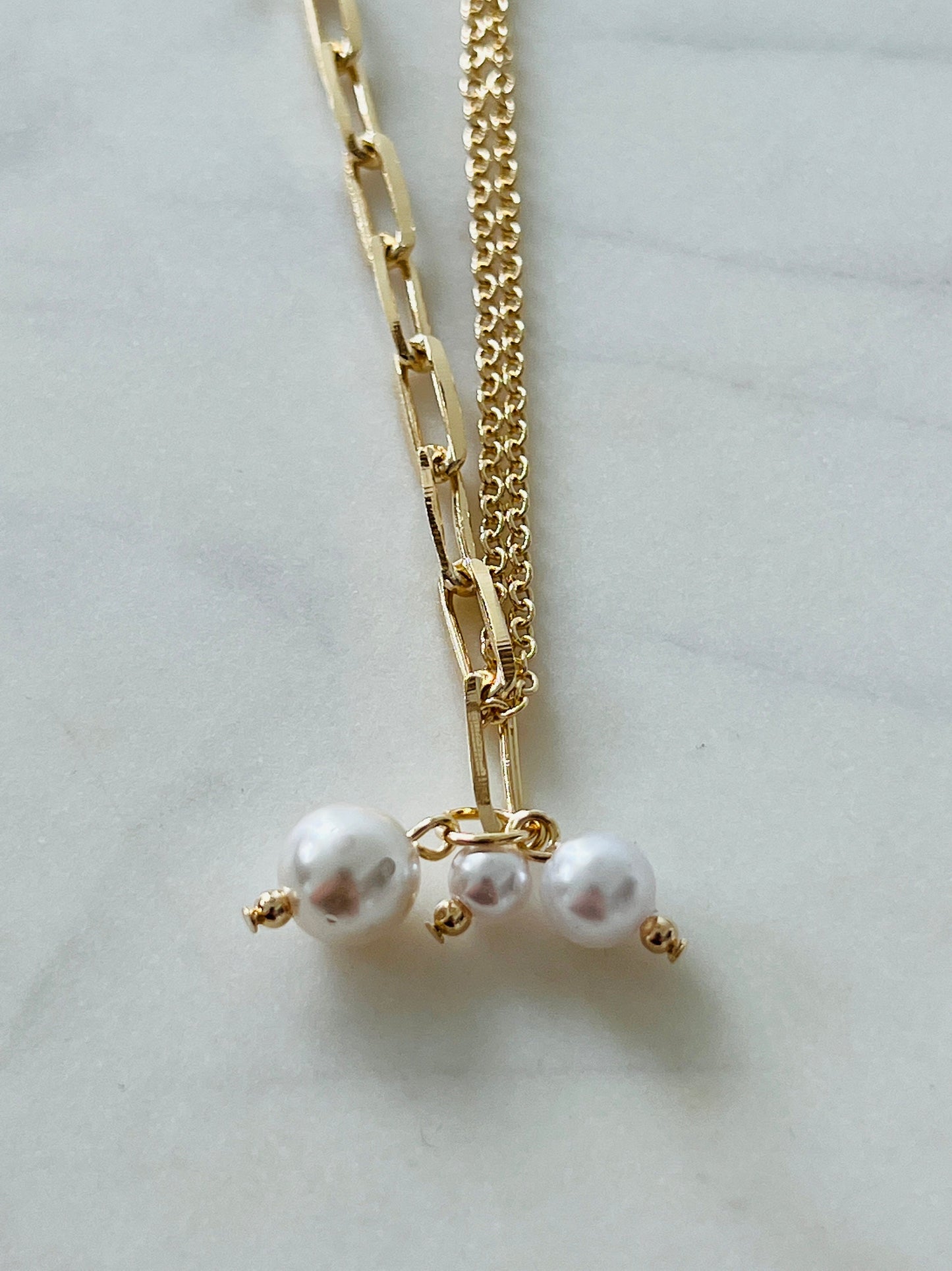 Gold Filled Paperclip Toggle Necklace | Pearl Accent 18"