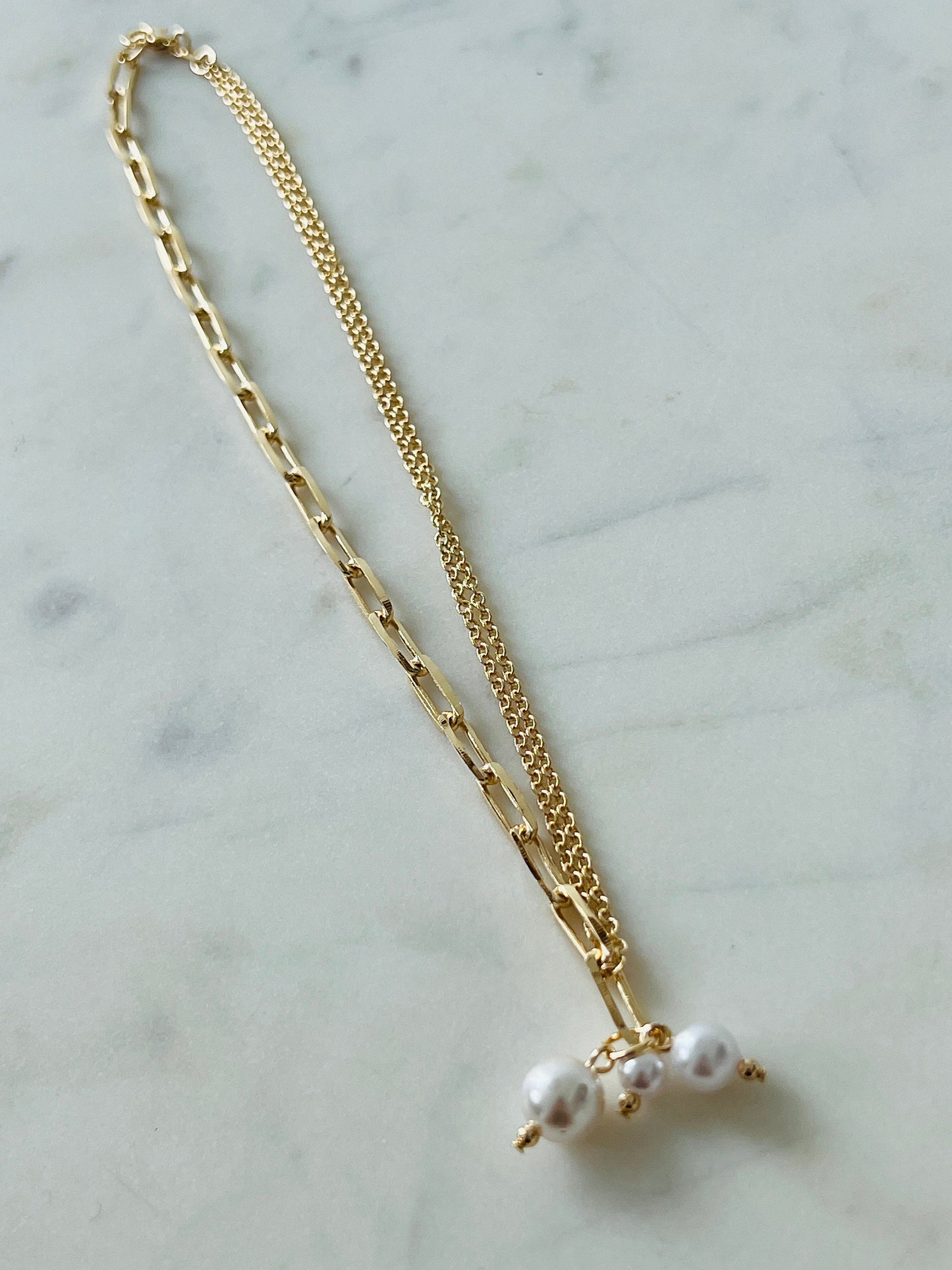 Gold Filled Paperclip Toggle Necklace | Pearl Accent 18"