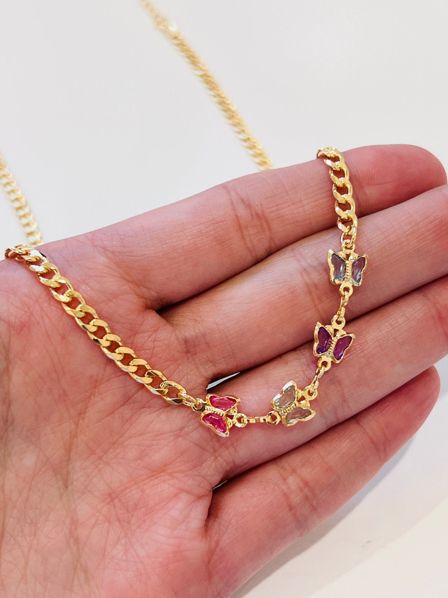 Gold Filled Butterfly Necklace | Gemstone Accent | 16"+2"