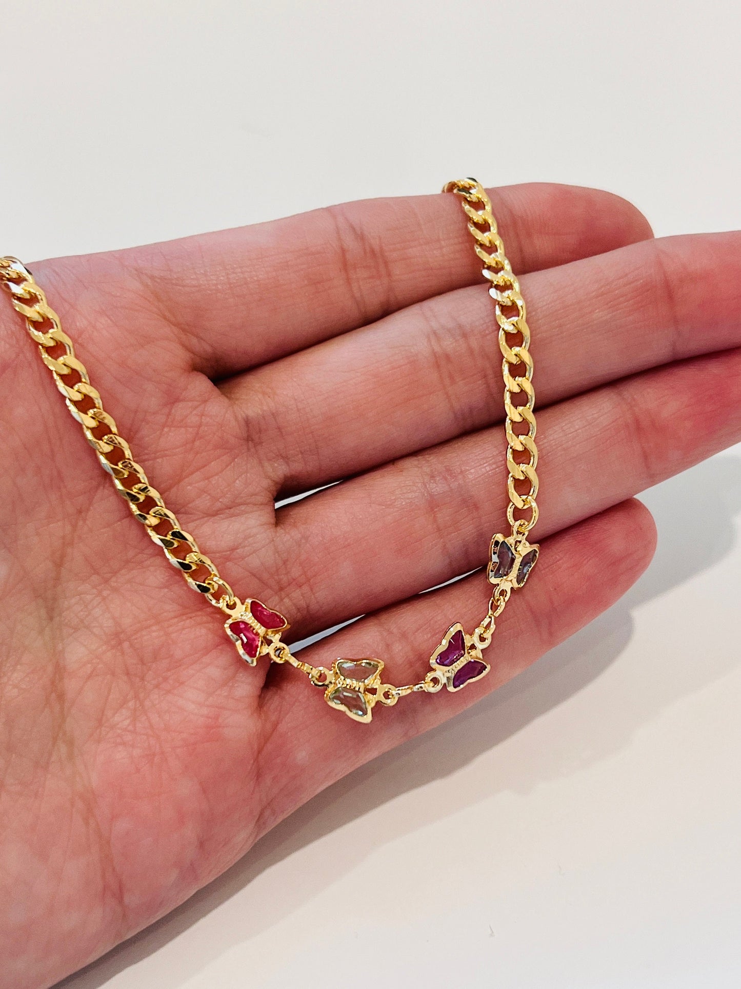 Gold Filled Butterfly Necklace | Gemstone Accent | 16"+2"