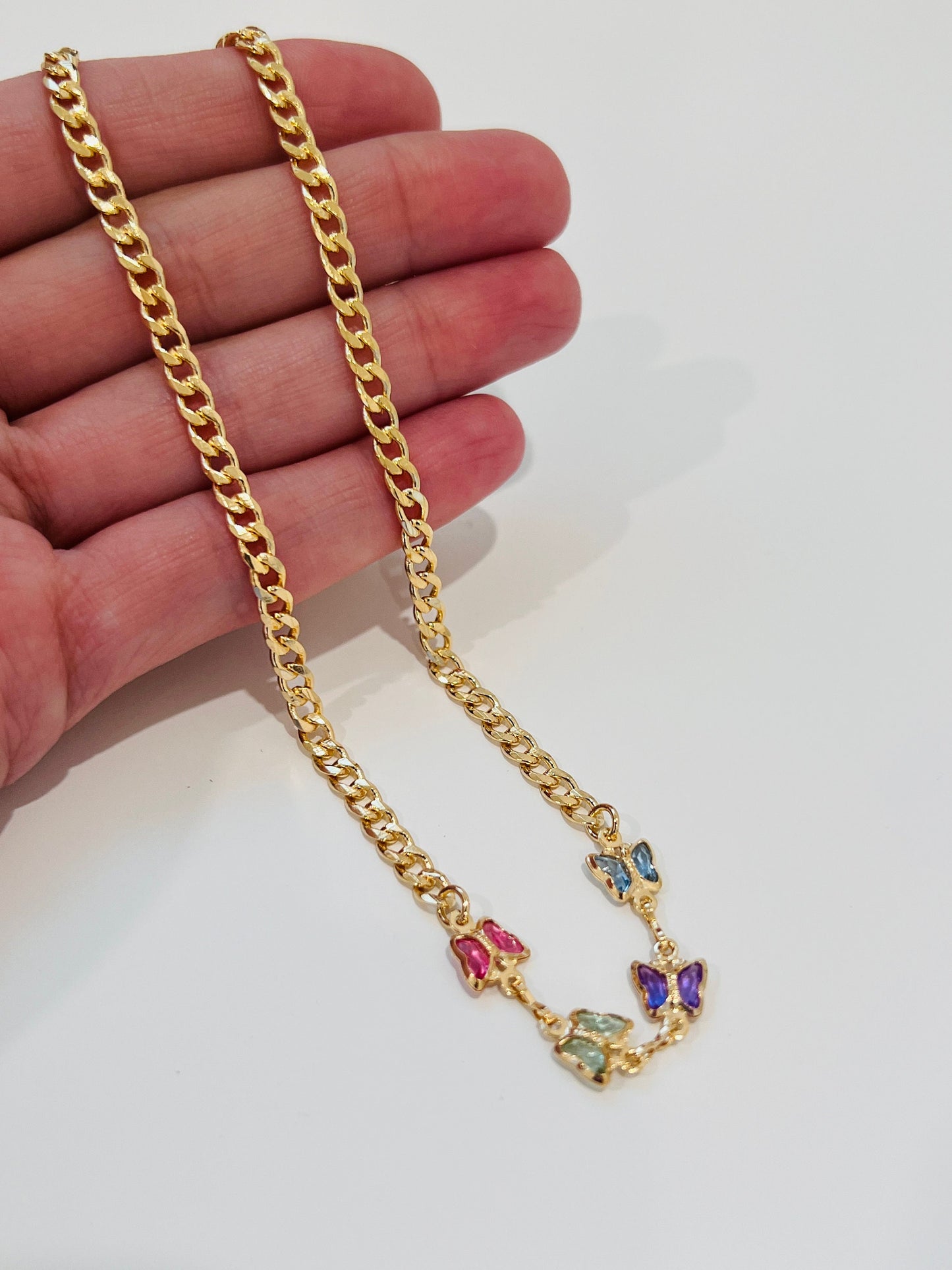 Gold Filled Butterfly Necklace | Gemstone Accent | 16"+2"