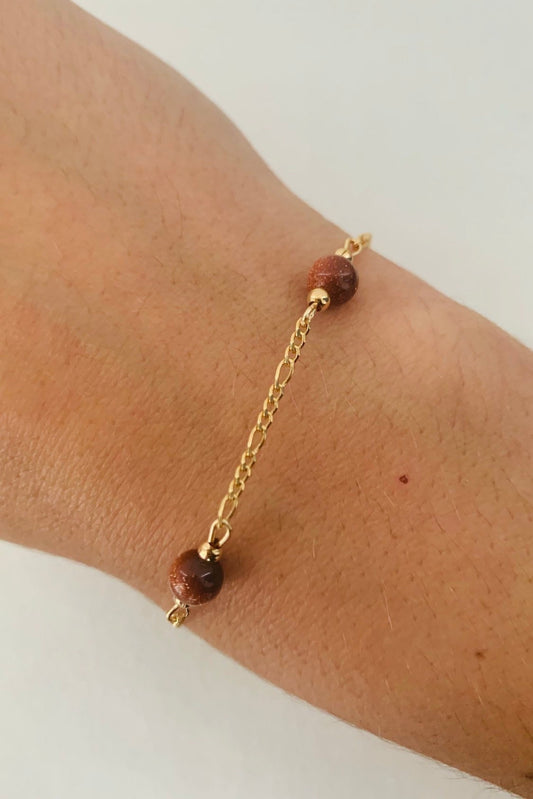 Gold Filled Sandstone Figaro Bracelet | Natural Warmth Meets Classic Style